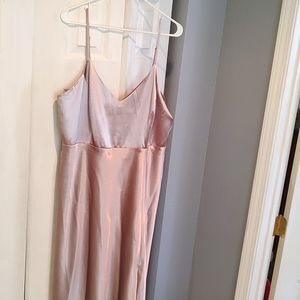 Birdy Grey Lisa Long Dress Shiny Satin Rose/Taupe Gold sz XXL, NWT